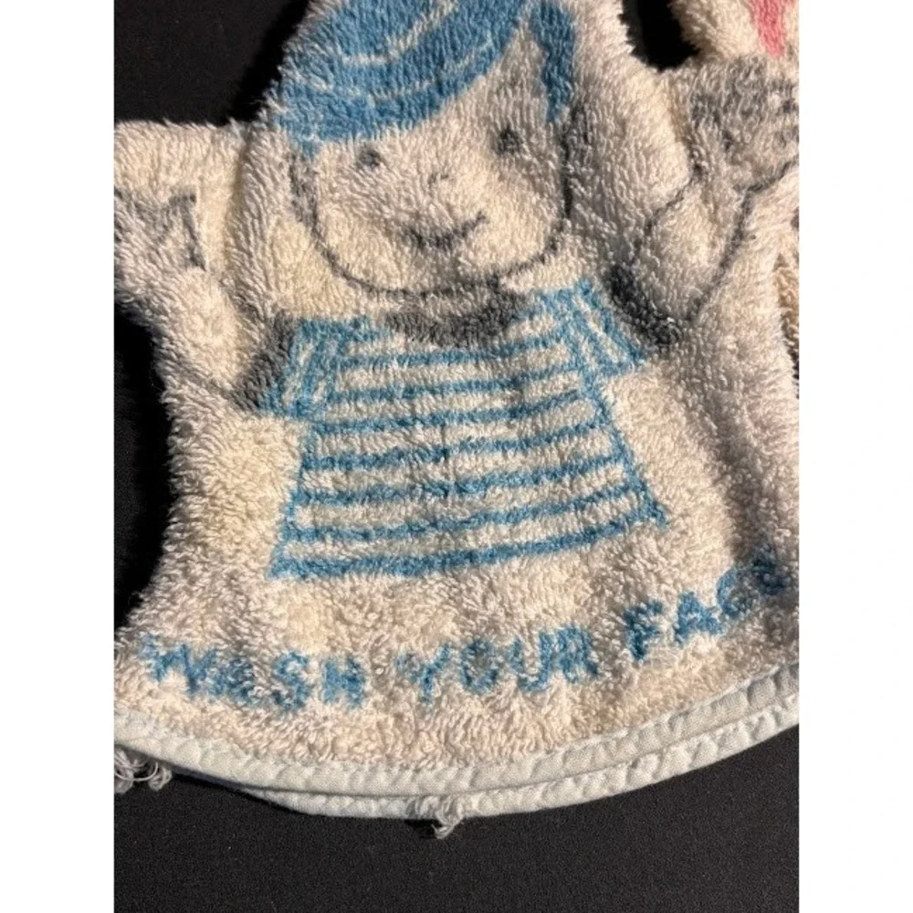 Vintage Puppet Style Washcloths Set Boy Girl Wash Your Face Neck Terry Cloth